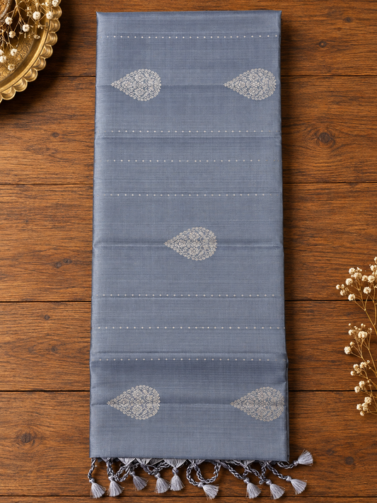Slate Grey Pure Silk Saree