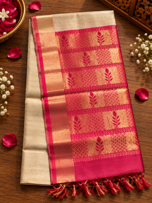 Cream Silk Cotton Saree