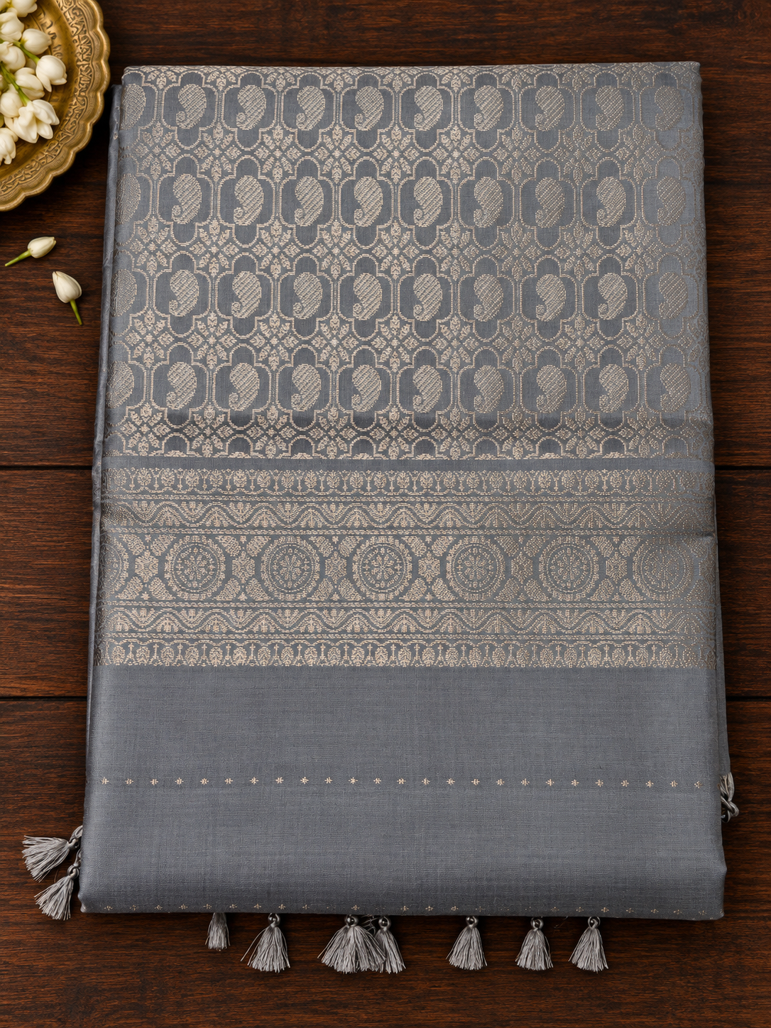Slate Grey Pure Silk Saree