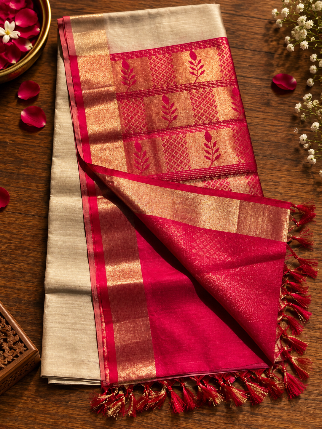 Cream Silk Cotton Saree