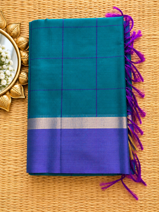 Peacock Blue Silk Cotton Saree