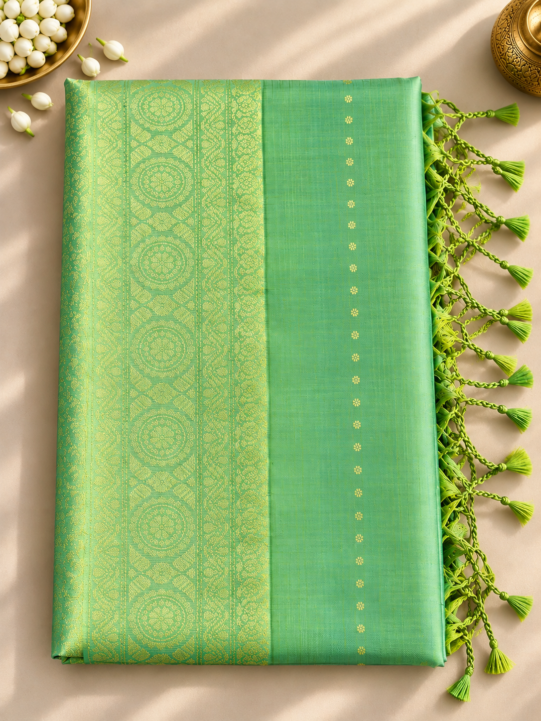 Golden Teal Pure Silk Saree