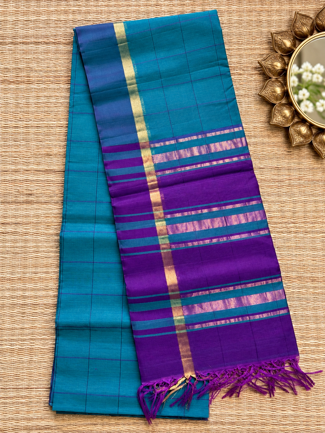 Peacock Blue Silk Cotton Saree