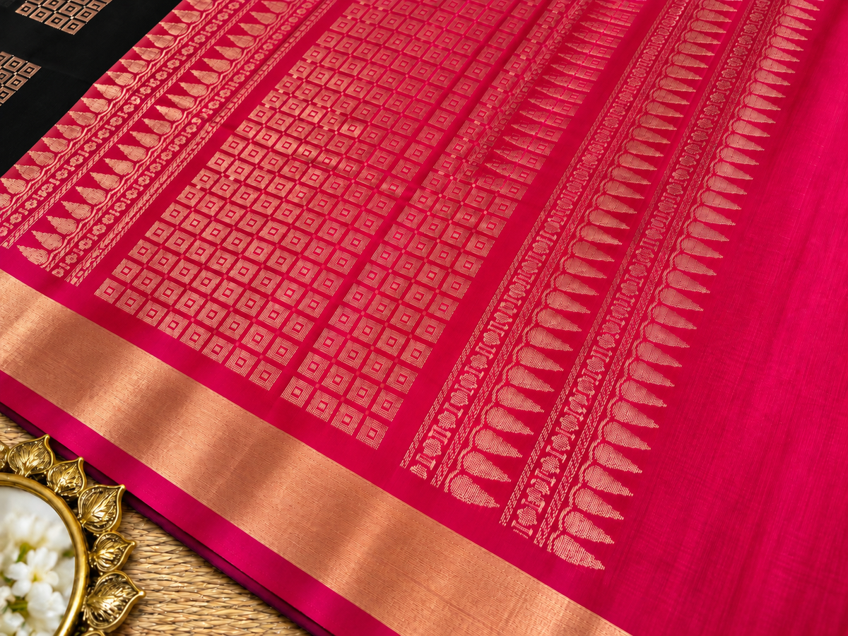 Deep Black Silk Cotton Saree