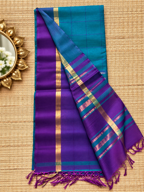 Peacock Blue Silk Cotton Saree