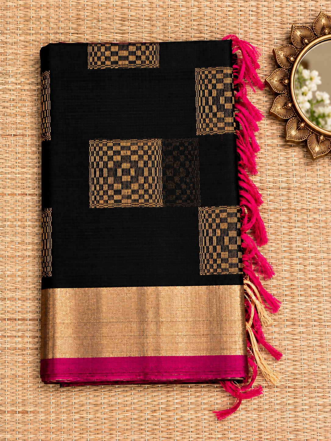 Deep Black Silk Cotton Saree