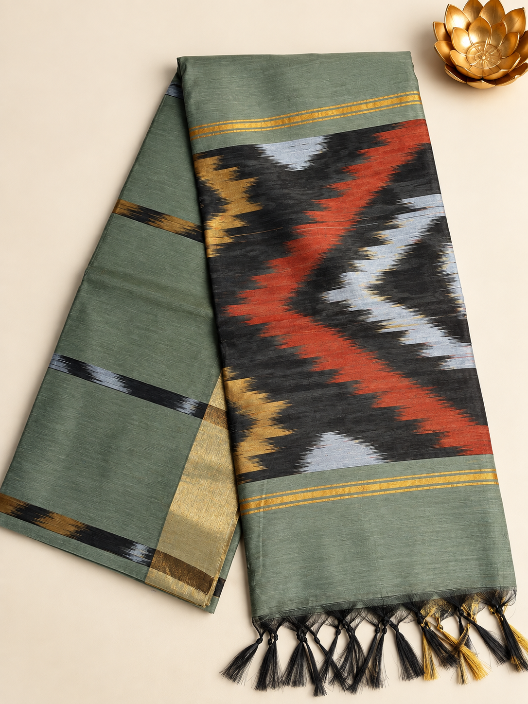Sage Green Pocham Palli Saree
