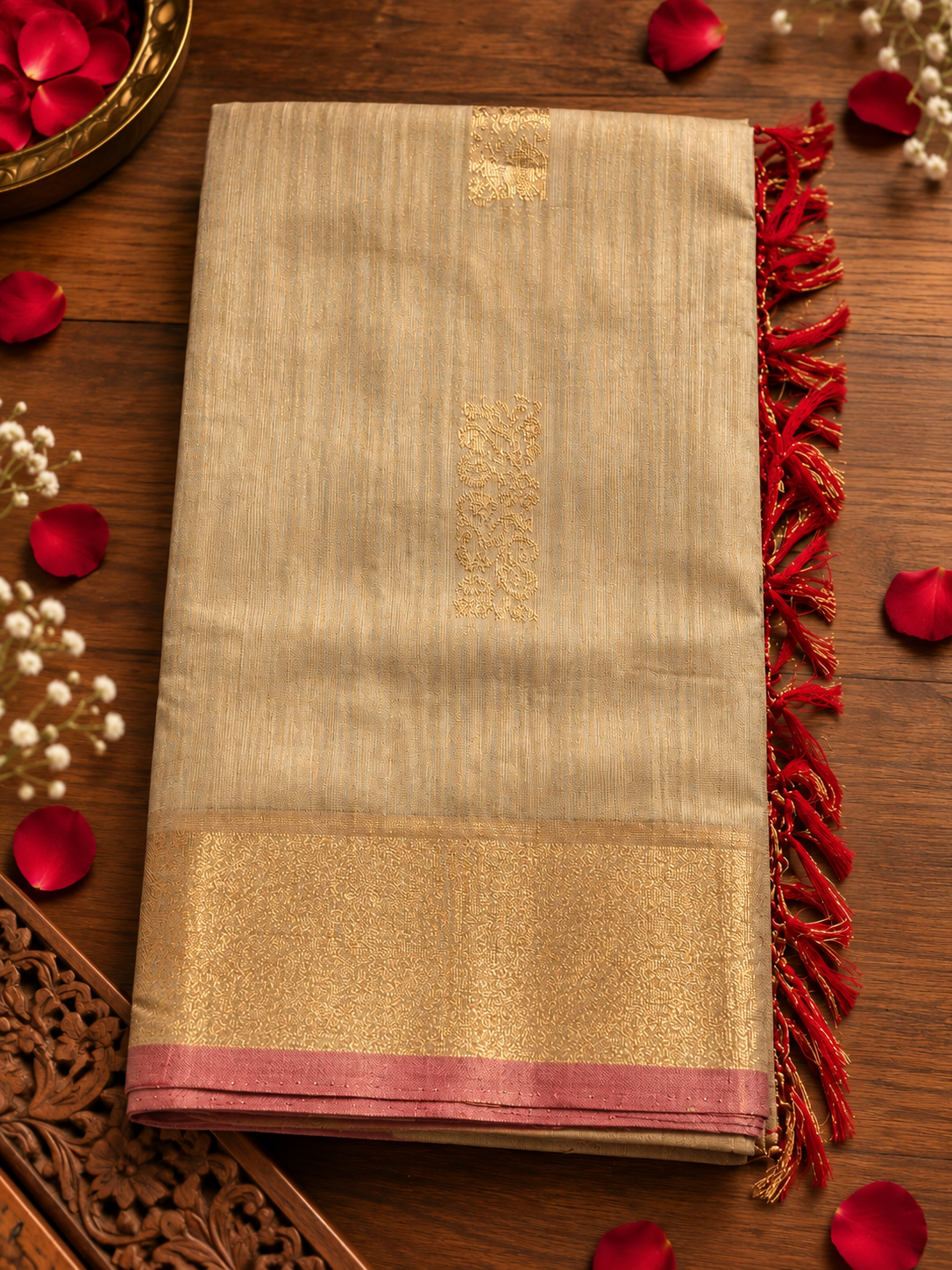 Cream Silk Cotton Saree