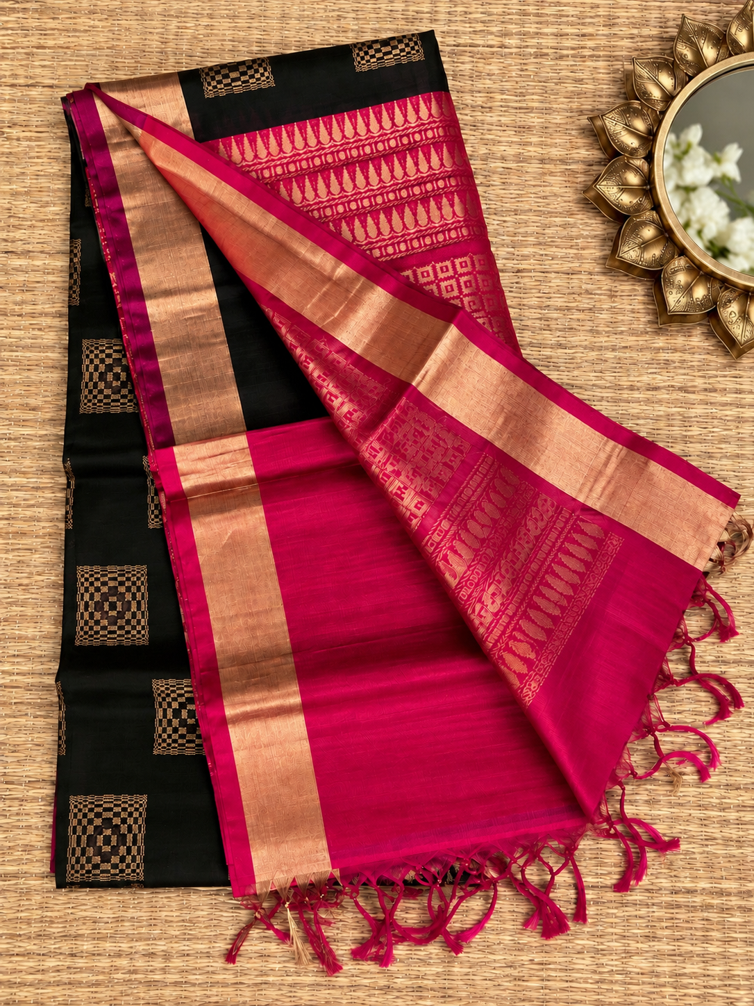 Deep Black Silk Cotton Saree