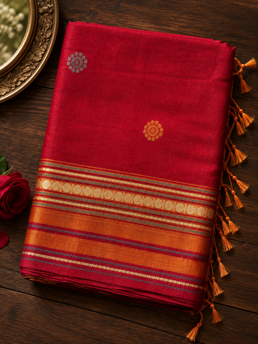 Crimson Silk Cotton Saree
