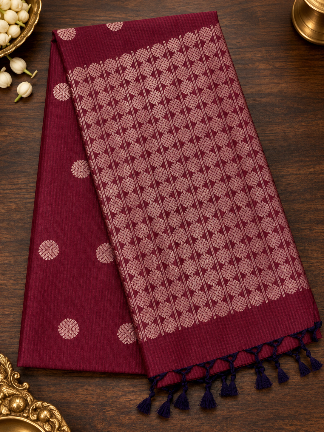 Burgundy Raw Silk Saree