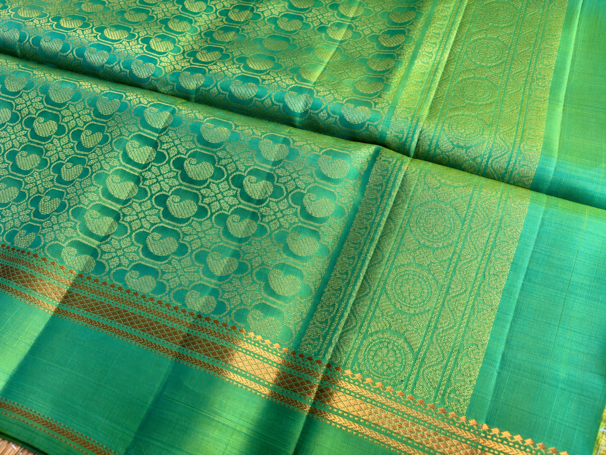 Golden Teal Pure Silk Saree
