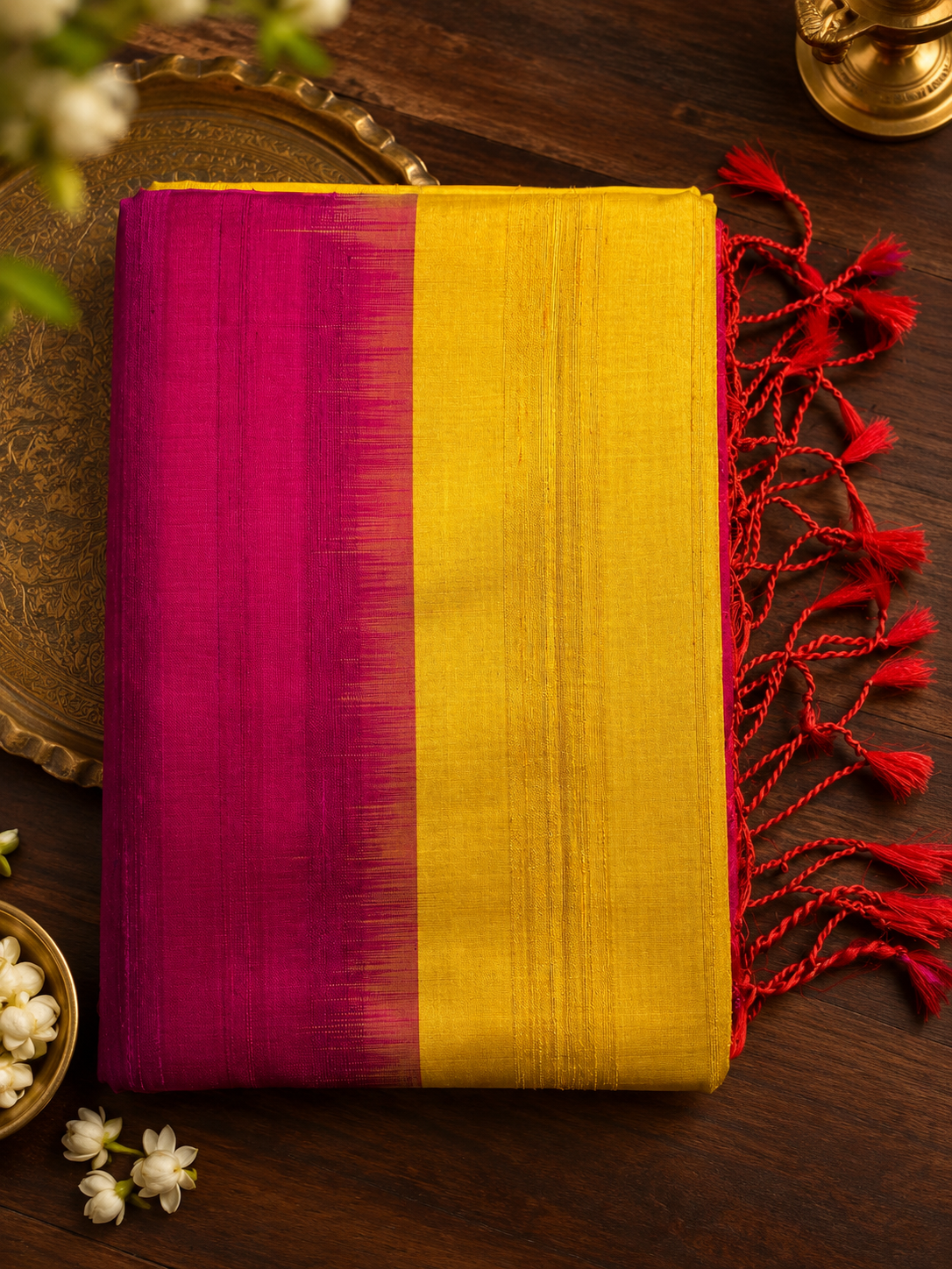 Golden Blush Raw Silk Saree