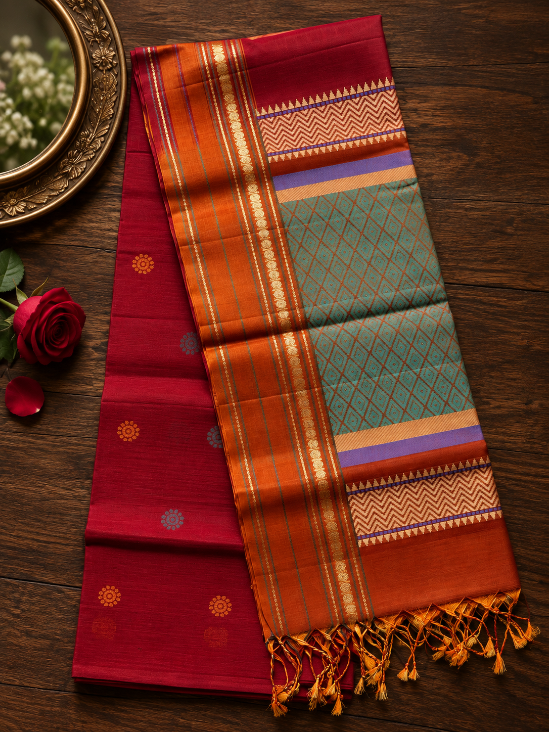 Crimson Silk Cotton Saree