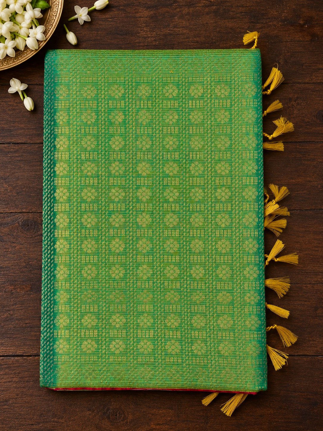 Chili Red & Green Pure Silk Saree