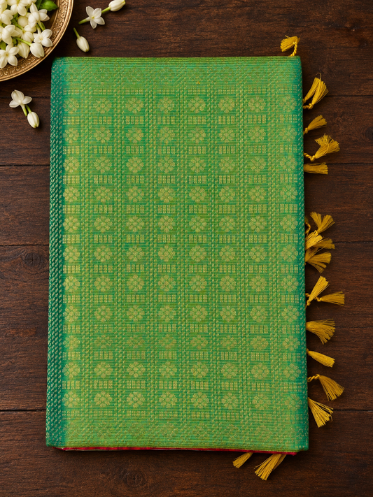 Chili Red & Green Pure Silk Saree