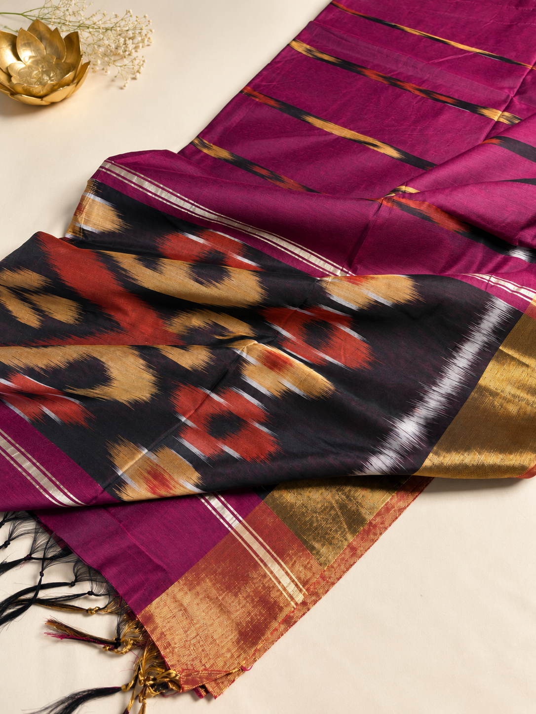 Wine Red Pocham Palli Saree