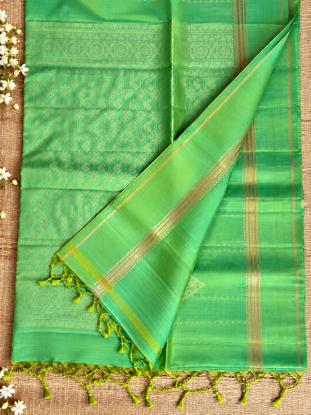 Golden Teal Pure Silk Saree