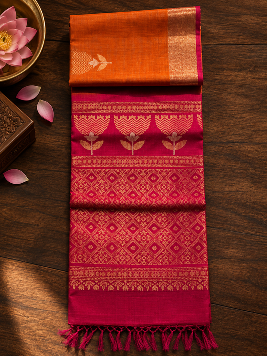 Orange Silk Cotton Saree