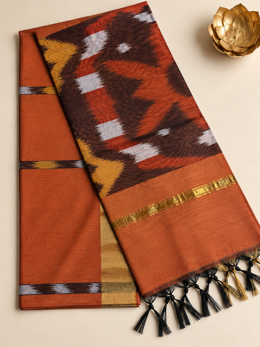 Burnt Orange Pocham Palli Saree