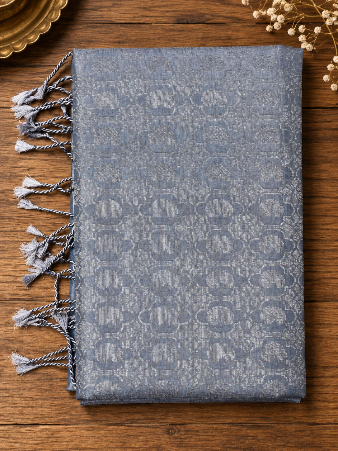 Slate Grey Pure Silk Saree
