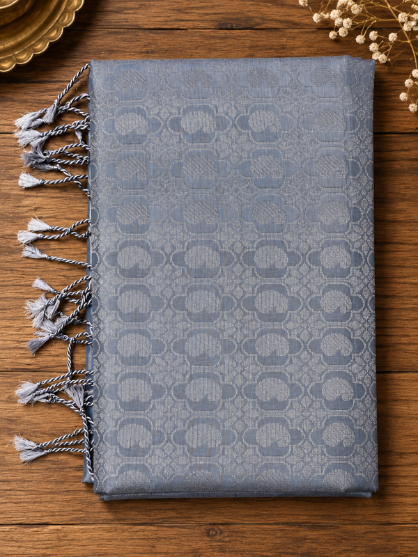 Slate Grey Pure Silk Saree