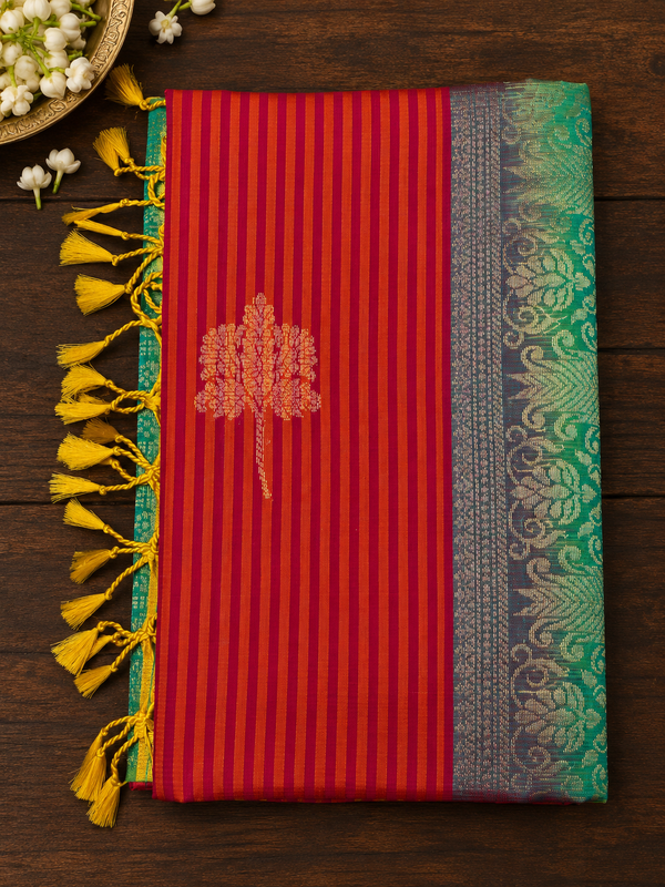 Chili Red & Green Pure Silk Saree