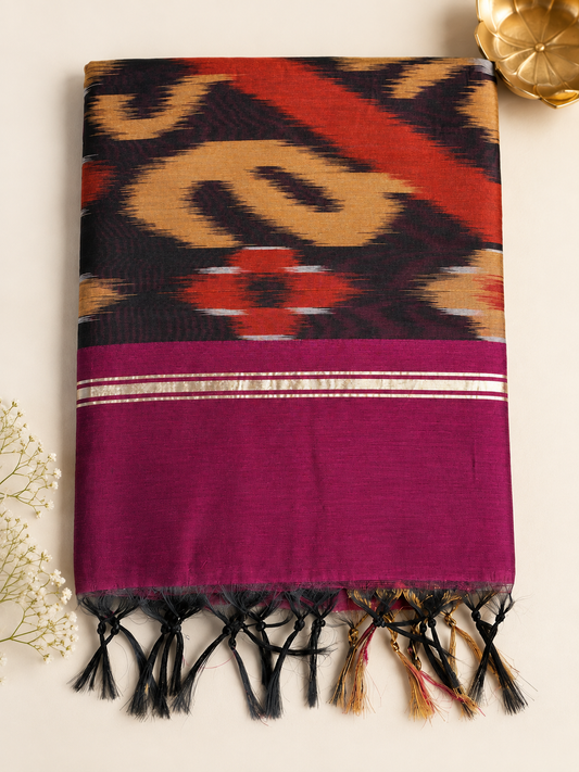 Wine Red Pocham Palli Saree
