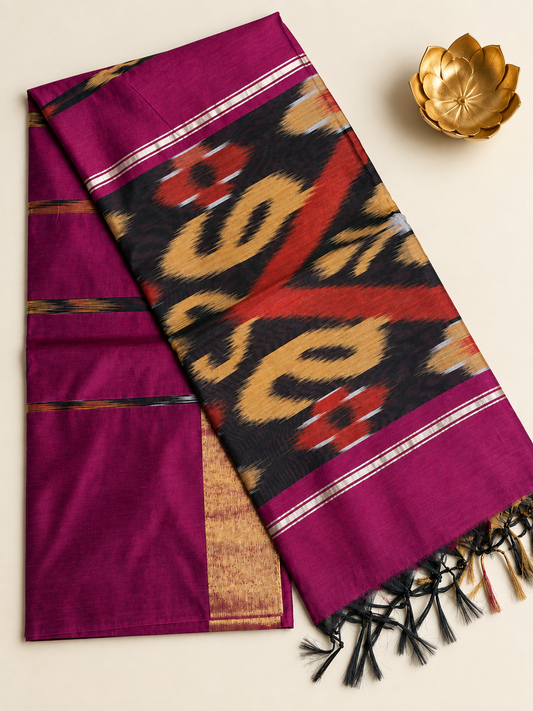 Wine Red Pocham Palli Saree