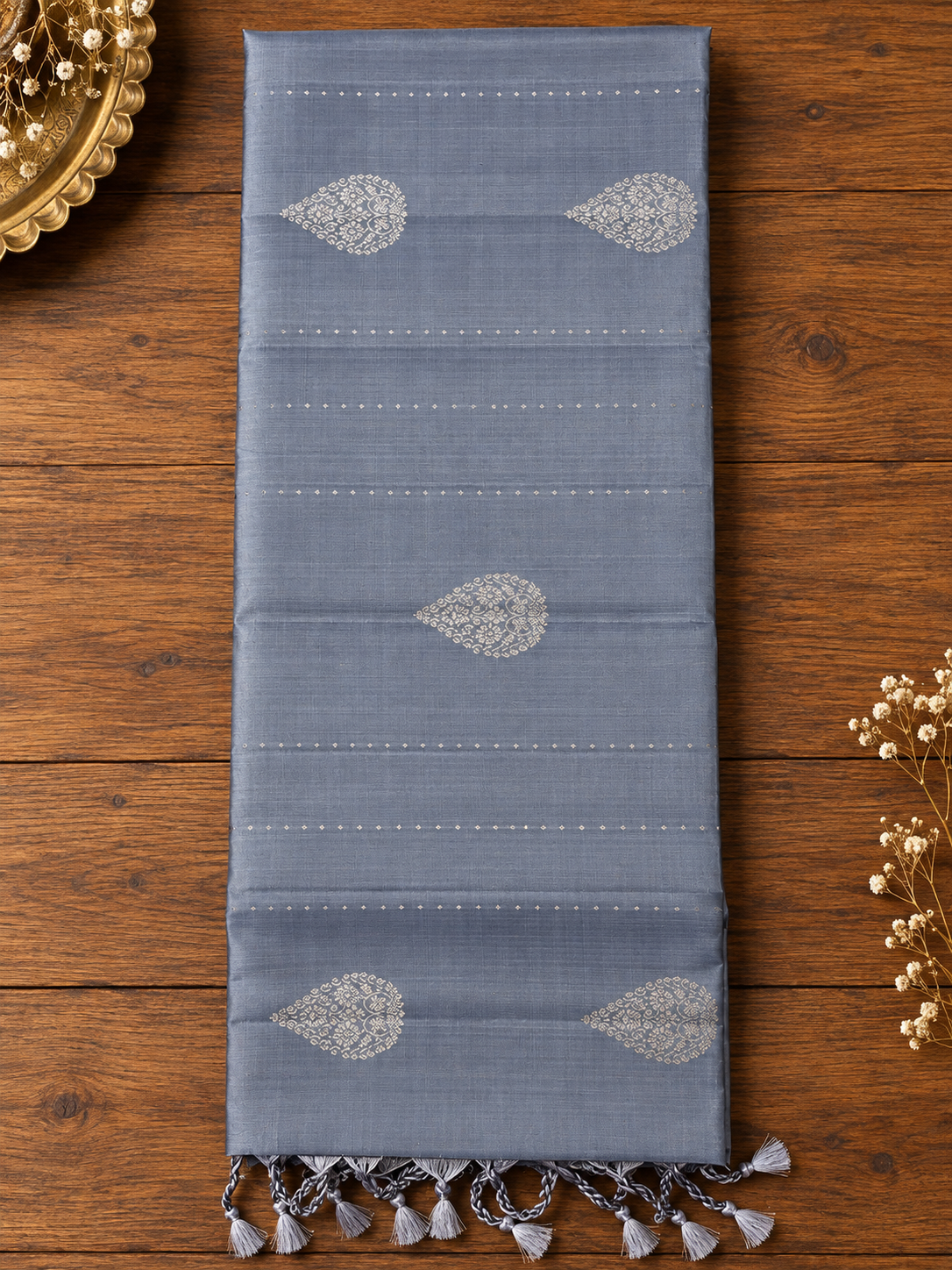 Slate Grey Pure Silk Saree