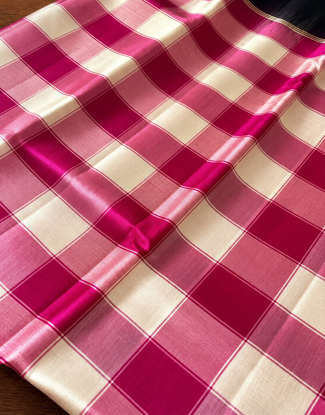 Pink Check Pure Silk Saree