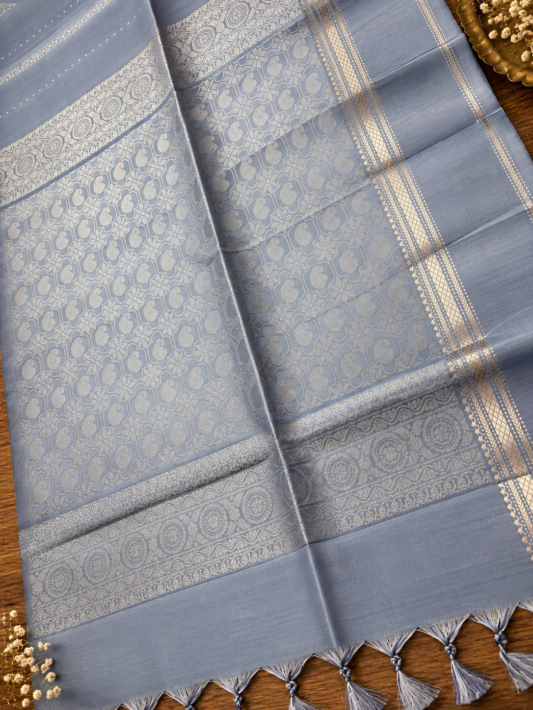 Slate Grey Pure Silk Saree
