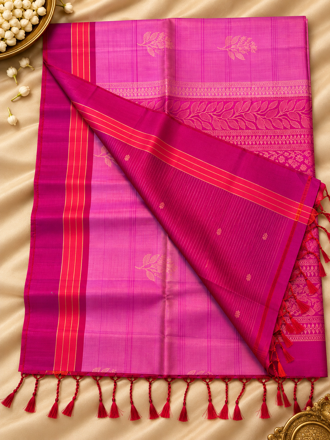 Lotus Pink Pure Silk Saree