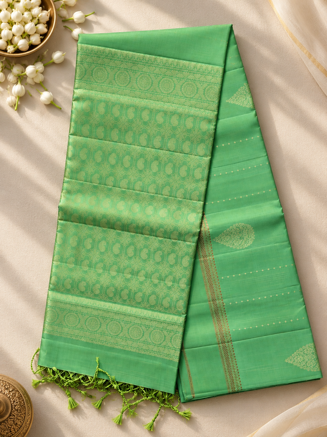 Golden Teal Pure Silk Saree