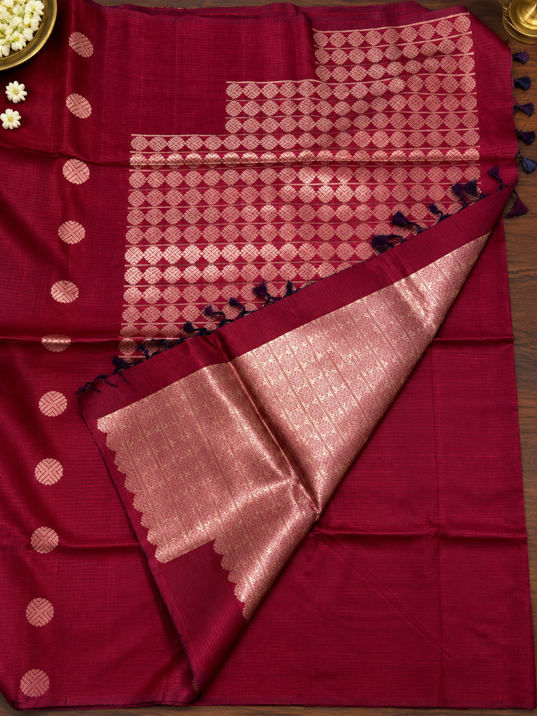 Burgundy Raw Silk Saree
