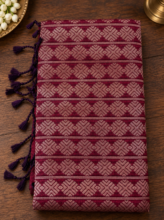 Burgundy Raw Silk Saree